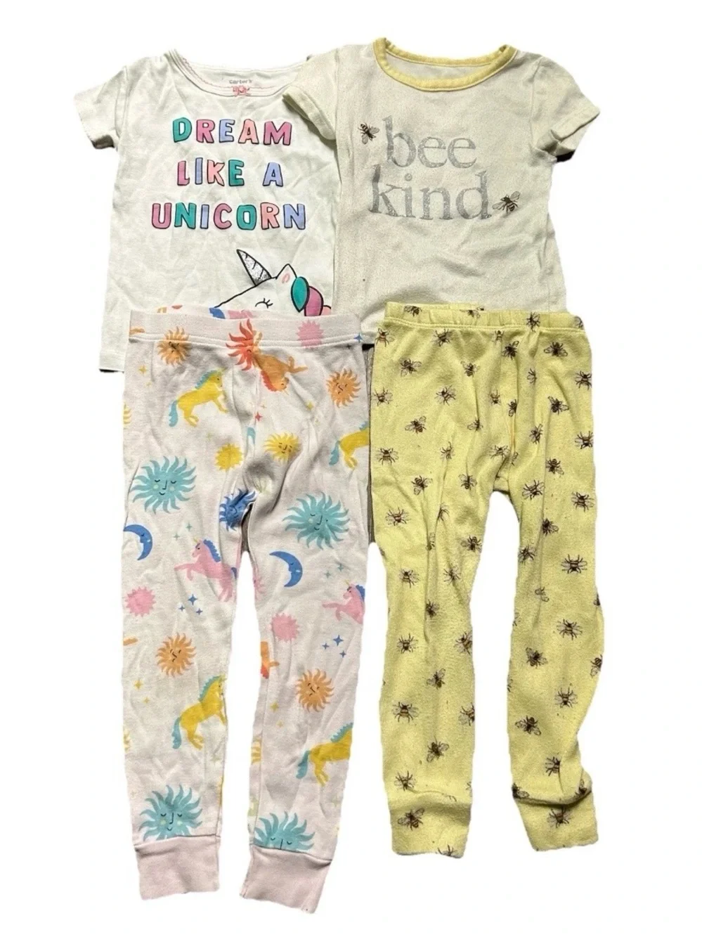 Toddler Girl Pajama Sets Bee Kind Unicorns Short Sleeve Pants Size 3T